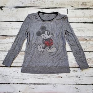 Disney Gray Long Sleeve Tee with Mickey Mouse